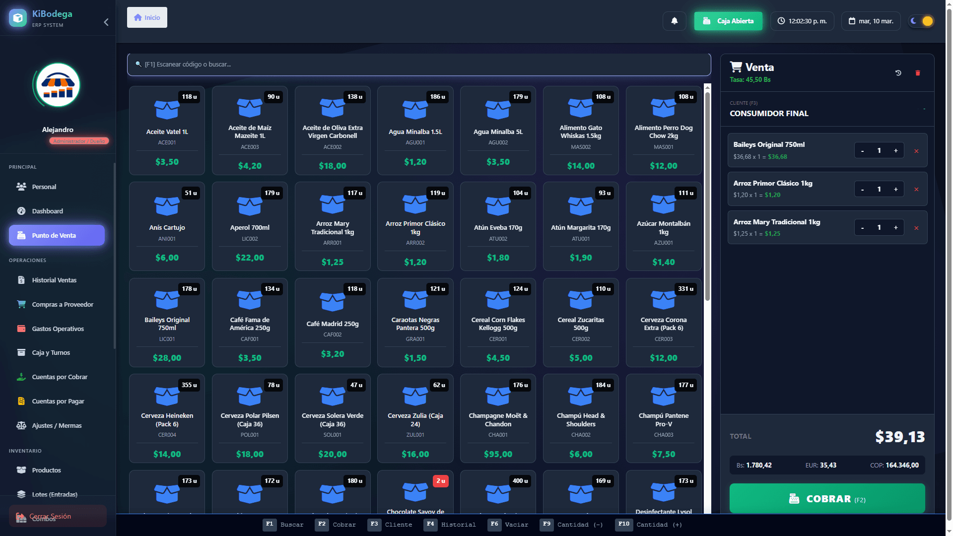 Interfaz de procesamiento de ventas locales de KiBodega